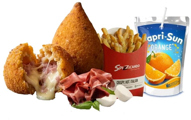 Inhalt: Spizzarancio, Pommes und Capri-Sun